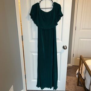 Pinkblush Hunter Green Off the Shoulder Maxi Maternity dress